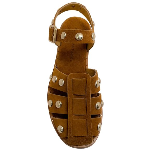 Freda Salvador Nut Brown Suede Sera Fisherman Sandals with Gold Studs - Picture 4 of 9